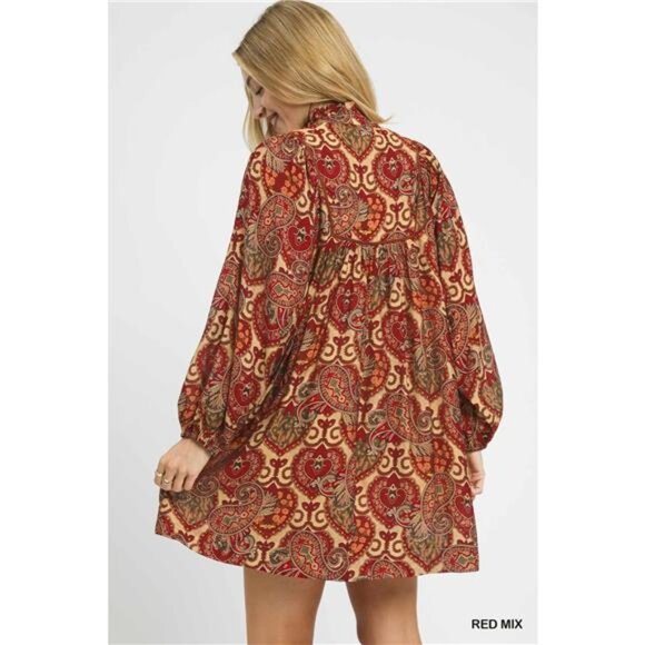 ✨NWT Umgee Boho Mix Paisley Babydoll Dress - Picture 3 of 5